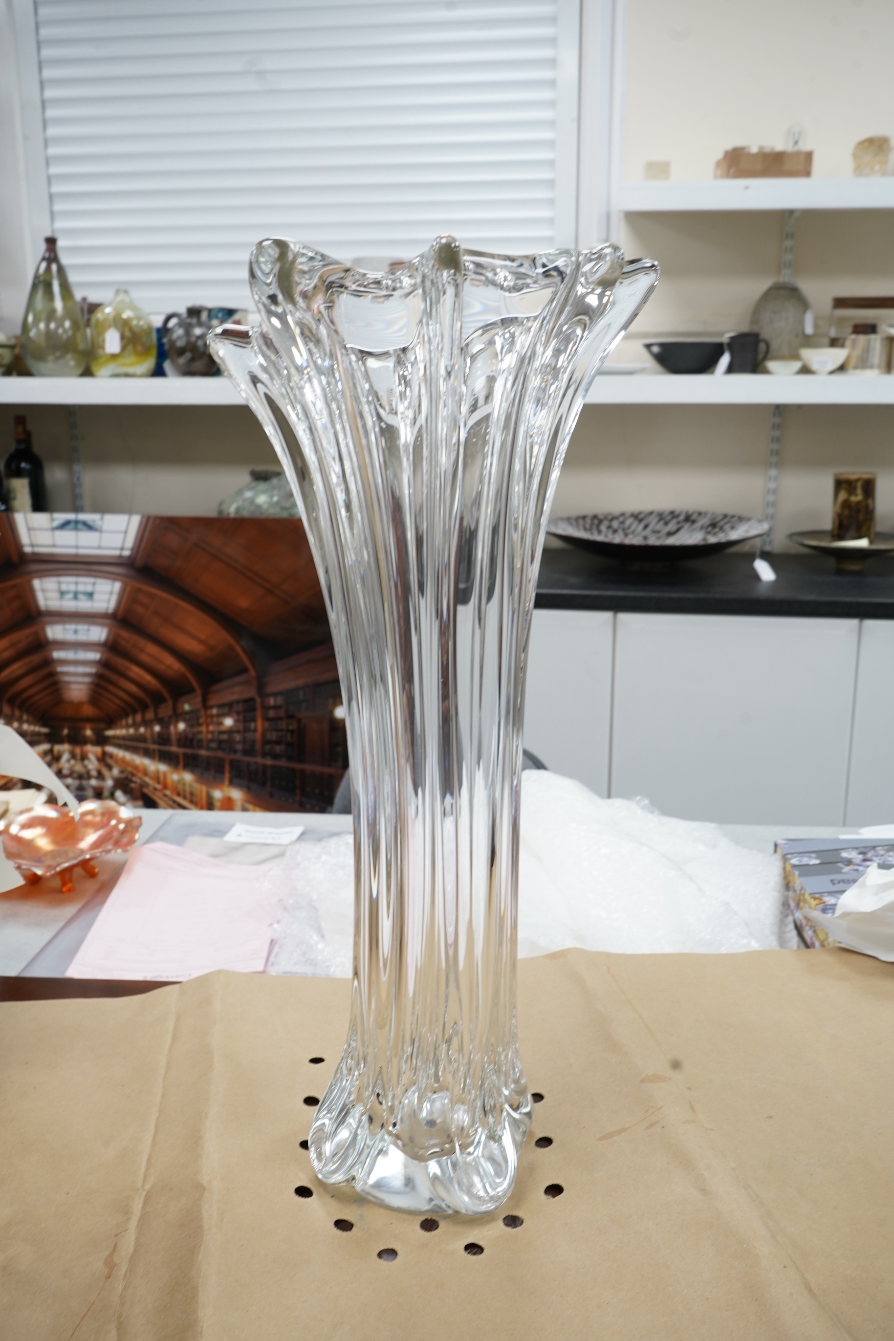 Sevres - Large 1960's clear glass vase, 56.5cm high